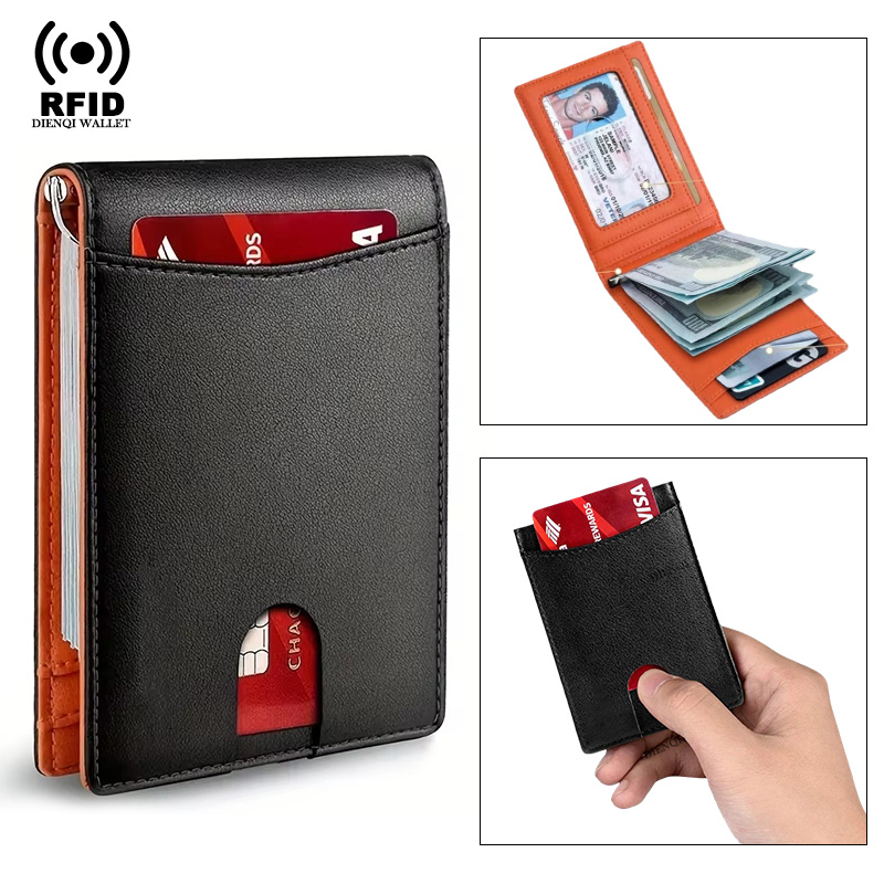 Porte-cartes de visite en cuir, portefeuille intelligent Ultra-fin pour hommes, pince à billets, blocage RFID, fournitures professionnelles fines