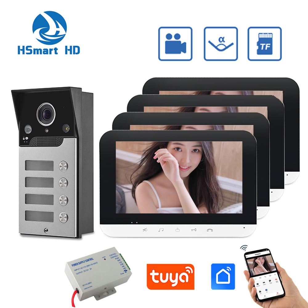 Tuya-防水ビデオインターホンシステム,Wi-Fi,7インチモニター,2/3/4部屋,家族,ドア,電話,ドアベル,アクセス制御