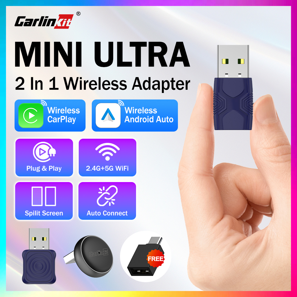 Adapter bezprzewodowy 2w1 CarlinKit 5.0 Mini Ultra 2026, Android Auto CarPlay, inteligentny adapter do samochodu, bezprzewodowy, do systemów OEM, Plug and Play