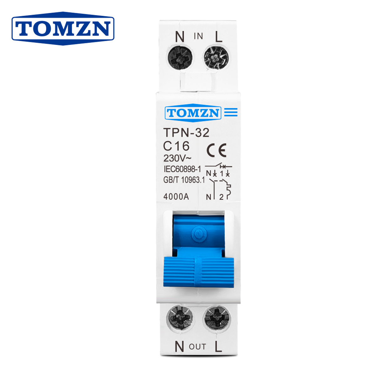 TOMZN TPN 1P+N Мини-выключатель MCB 10A 16A 20A 25A 32A 230V AC DIN-рейка