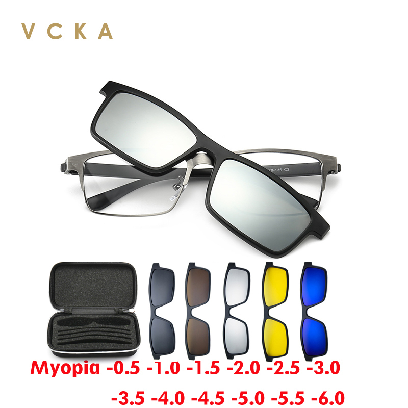 VCKA квадратные очки для близорукости, солнцезащитные очки 2024, магнитный зажим для мужчин, деловых женщин, сплав, полнокадровые очки по индивидуальному заказу, оптика от -0,5 до -10
