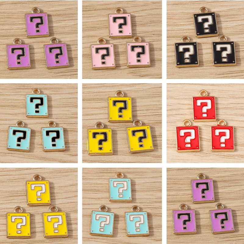 10 Stück 9x12mm süße Emaille quadratische Fragezeichen Charms Anhänger für Schmuckherstellung Tropfen Ohrringe Halsketten Armband DIY Handwerk Geschenk