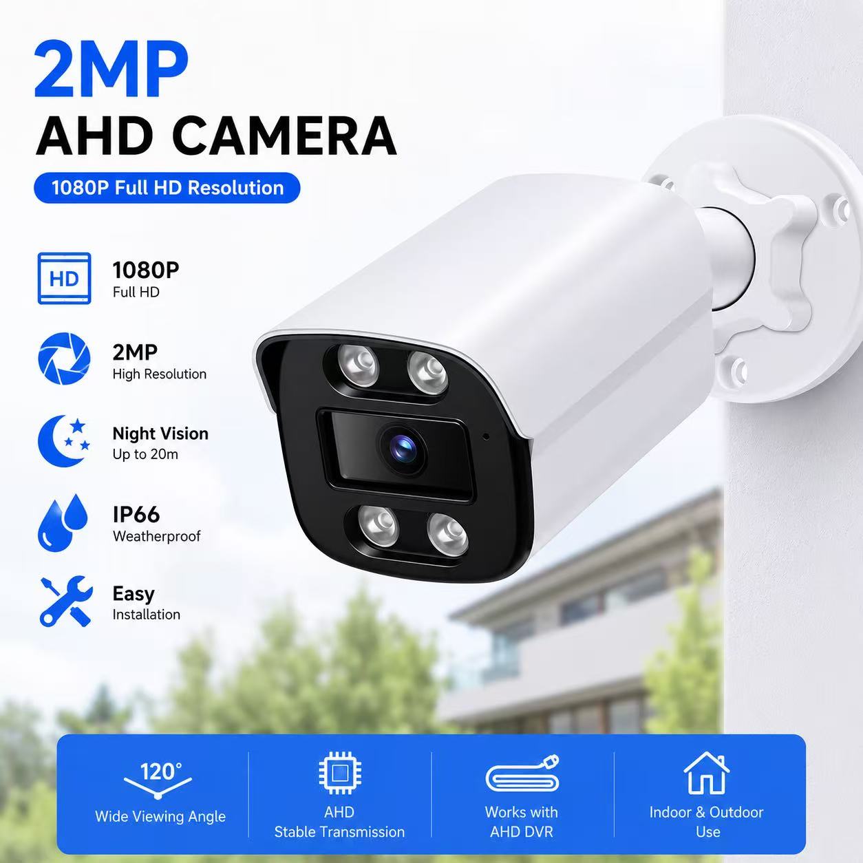 Nueva cámara IP de 2MP con audio para exteriores H.265 Onvif, cámara de vigilancia de visión nocturna a color para el hogar, tipo bala de metal
