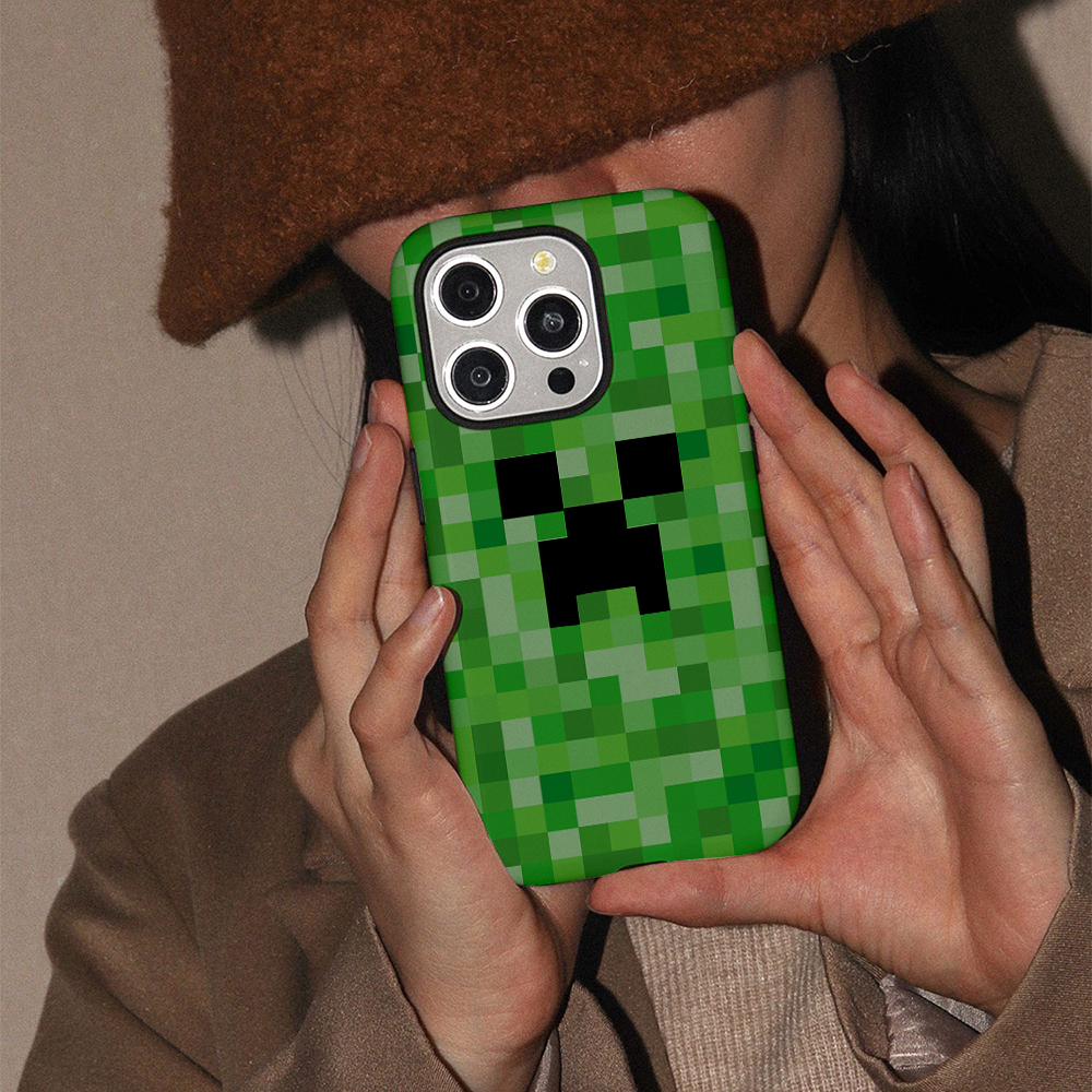 Groene Pixel Monster Cartoon Telefoonhoesje voor iPhone 16 15 14 13 12 11 X XS XR XSMAX 7 8 Pro Max Plus Luxe dubbellaagse achterkant