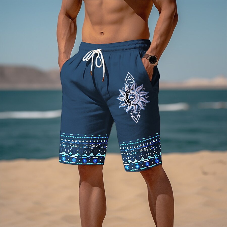 Casual herenshort met 3D-etnische print Tropische zomermode-short in retrostijl, sneldrogend en comfortabel nauwsluitend