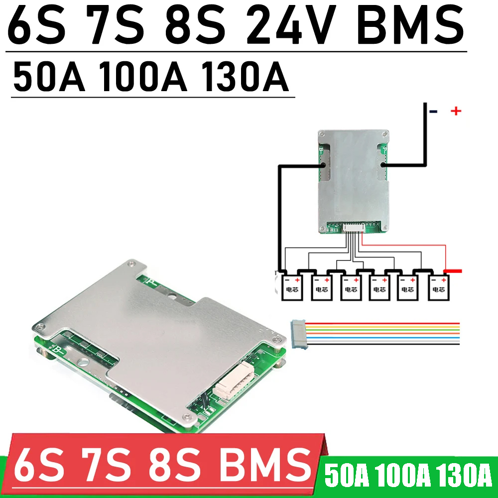 6S 7S 8S 24V 50A 100A 130A Li-Ion Lifepo4 แบตเตอรี่ลิเธียมแบตเตอรี่ BMS Balance เครื่องมือไฟฟ้า RV อินเวอร์เตอร์สํารอง Power