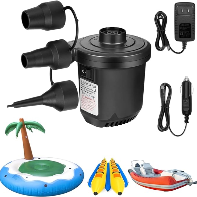 Bomba de ar elétrica para insufláveis, Bomba de colchão com 3 bicos, Inflator para camas de ar, Anel de natação