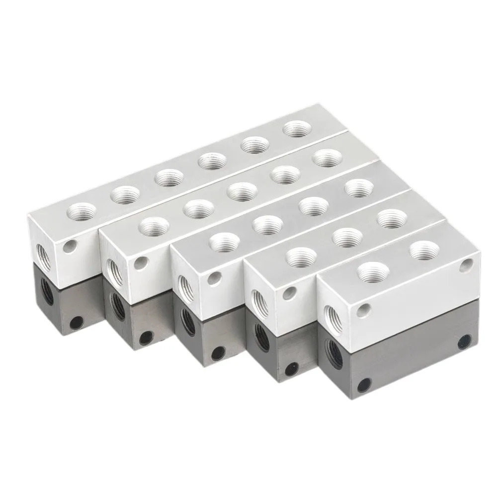 1/8" 1/4" 1/2" BSP Female 2 3 4 5 6 Ways 4-8 Ports Solid Aluminum Manifold Block Splitter Pneumatic Fitting Air Compressor