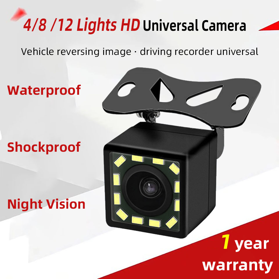 Yangood câmera retrovisora de carro hd, grande angular, à prova d'água, câmera reversa, 4/8/12 led, visão noturna, estacionamento, veículo, câmera de vídeo