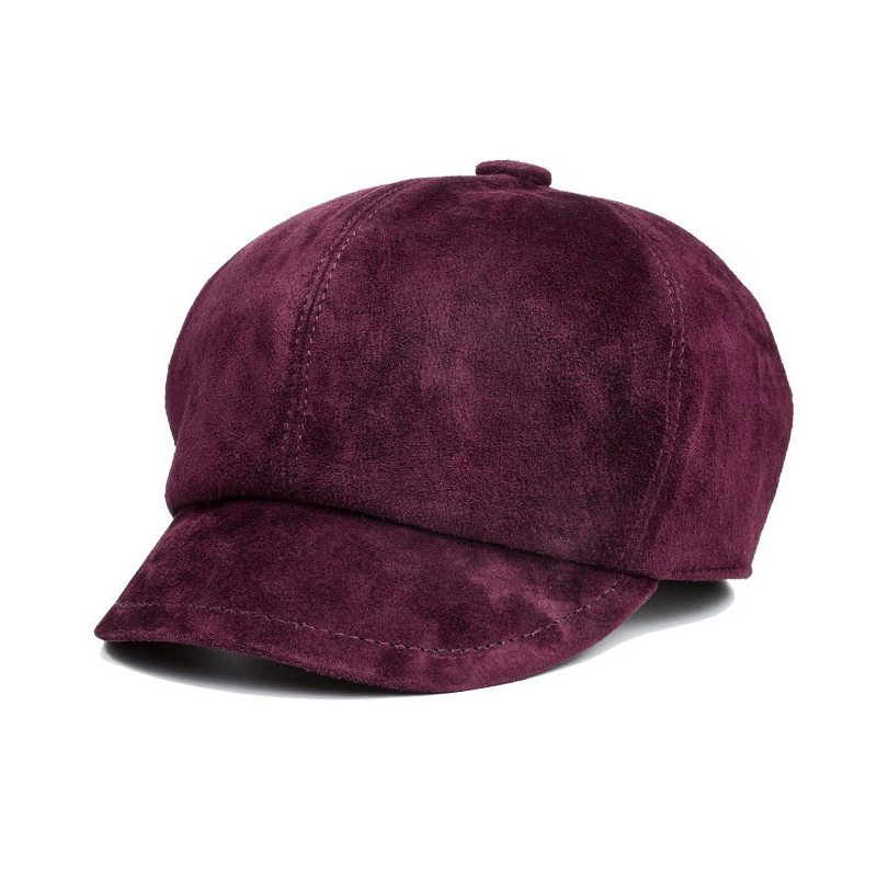แฟชั่นสั้น Brim ผู้หญิงหมวกหนังแท้ Retro สีน้ําตาลแกะ Suede หญิงฤดูใบไม้ร่วงฤดูหนาว Casual เบสบอลหมวก Sheepskin หมวก
