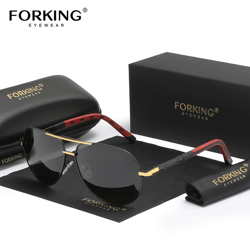 FORKING Classic Pilot Polarized Sunglasses Men Luxury UV400 Glasses Male Fashion Driving Vacation Causal Eyewear