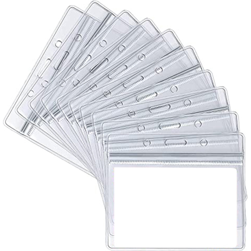 10 pçs/lote horizontal vertical cartão de trabalho capa manga transparente vinil id tag crachá titular saco cartão passagem caso protetor