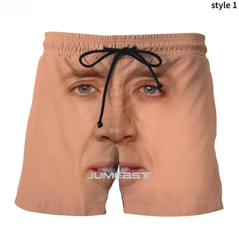 Shorts de Playa con Gráfico de la Cara Divertida de Nicolas Cage para Hombre, Shorts de Baño con Estampado 3D, Traje de Baño de Verano, Shorts de Baño para Niños