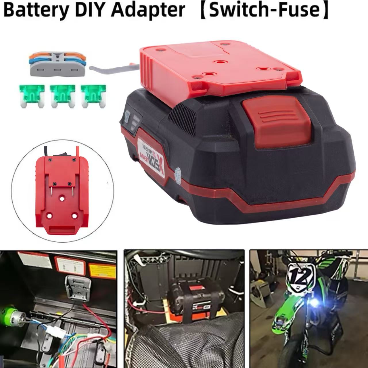 Адаптер для самостоятельной сборки аккумуляторной системы Lidi Parkside X20V Team с держателем предохранителя и клеммной колодкой с выключателем, провод 14AWG для радиоуправляемых моделей автомобилей