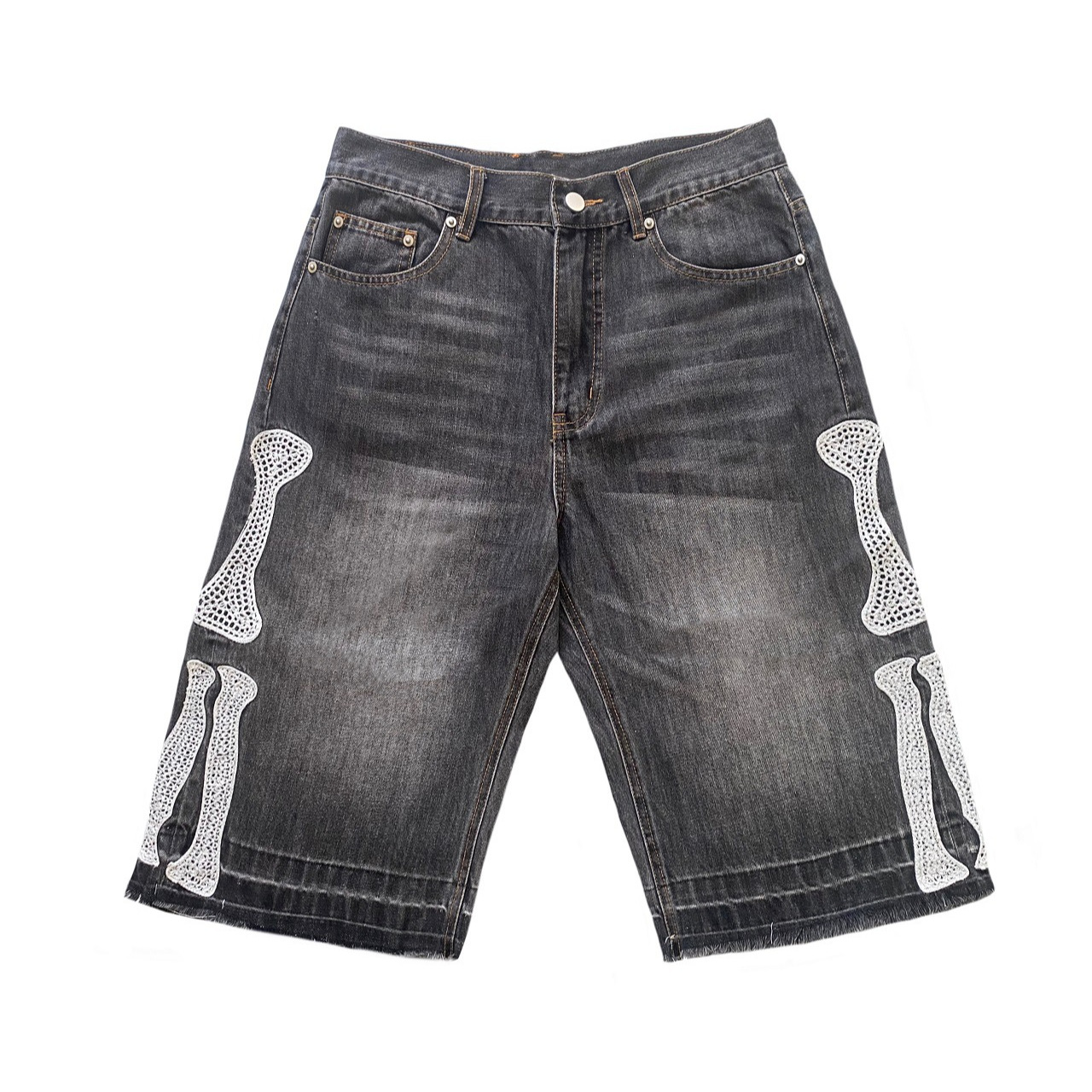 Kapital Vintage Kazuhiro Hirata Shorts de Denim Vintage Japonês com Estampa de Osso, Corte Solto e Reto para Homens