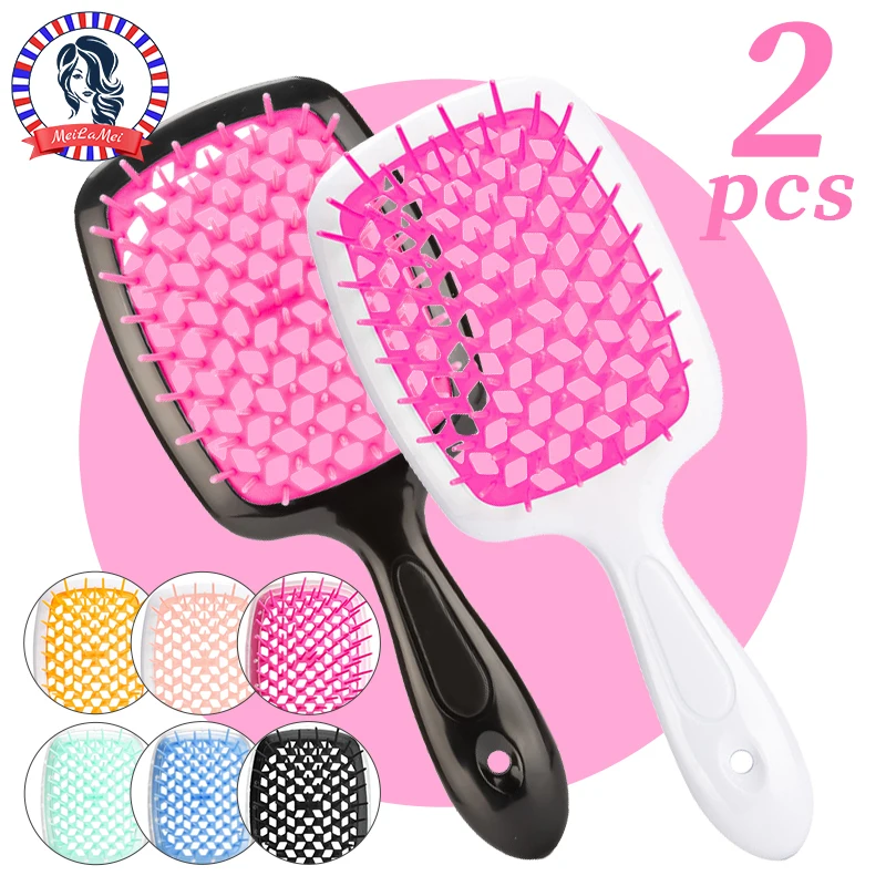 Conjunto de pente de cabelo antiestático, 2 peças, massagem no couro cabeludo, pente seco e molhado, escova demelante,ас kunik, pente de estilo de cabelo, salão de beleza, barbeiro, kit de escovas