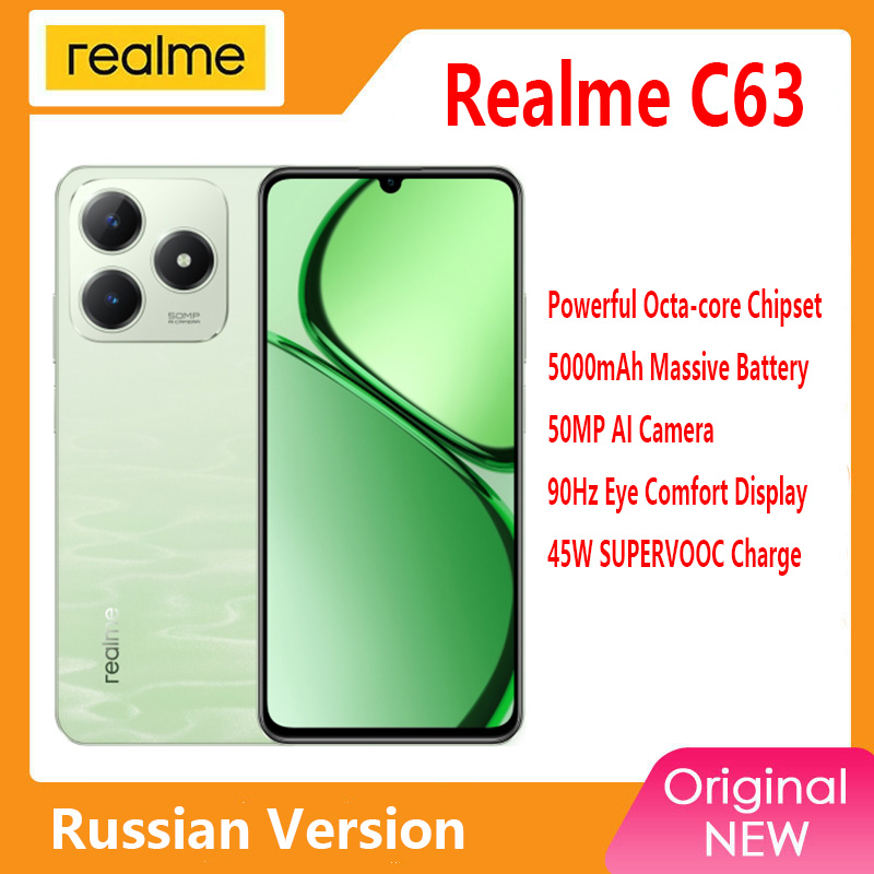 [Estreia mundial] realme C63 Smartphone 50MP AI Câmera 45W SUPERVOOC Carga 5000mAh Bateria 90Hz Display AI Redução de ruído IP54