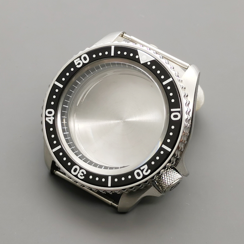 Casing jam tangan perak SKX007, kaca kristal safir datar cocok NH35 NH36 4R 6R 7S gerakan 28.5mm, suku cadang reparasi, casing jam tangan pria