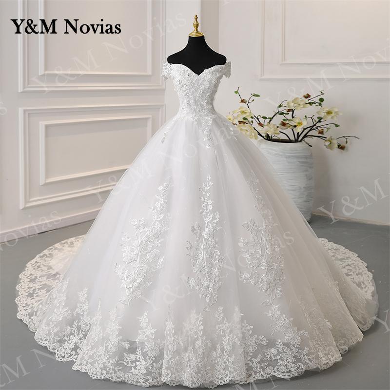 Y&M Novias 오프 숄더 플러스 사이즈 Vestido De Noiva 2025 새로운 웨딩 드레스 기차 또는 바닥 맞춤형 대형 신부 Tulle Mariage