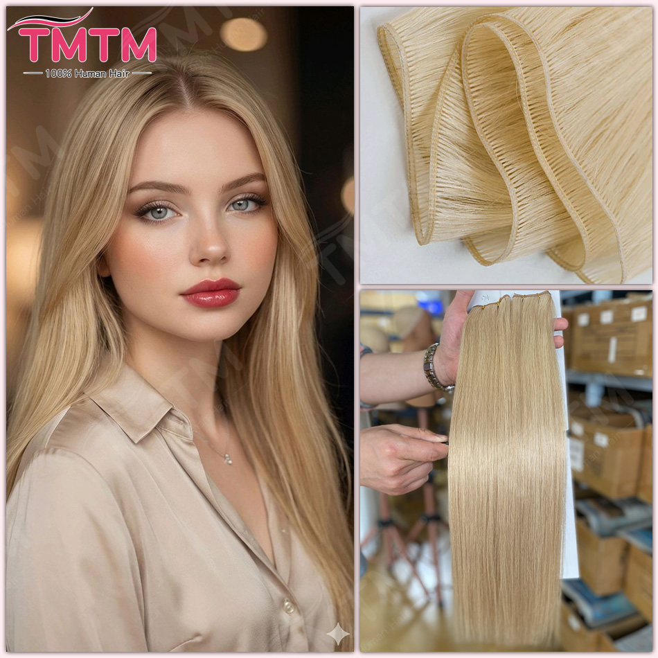 Extensiones de cabello humano TMTM 100% Remy Hair Genius Weft, 100 g/unidad, mechones de cabello humano invisibles rectos para mujeres, tejidos de cabello rubio