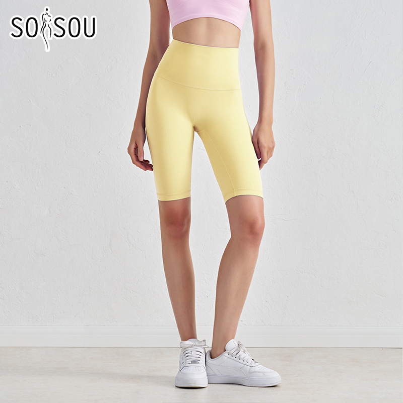 SOISOU Nylon Women's Shorts Gym Yoga Cycling Shorts High Waist Elastic Breathable No T Line Fitness Womens Clothing 24 Colors