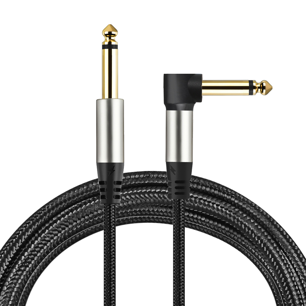 Guitar Cables 1/4 Inch 6.35mm Male to Male Jack Right Angle to Straight Nylon Braided TS Mono Instrument Cable