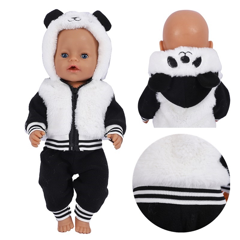 Ciepły garnitur 17 18 cali Strój dla lalek Panda Bluza z kapturem + spodnie 43 cm Baby Born Akcesoria Lalki dla dziewczynek Festiwalowy prezent Oczy dla zabawek