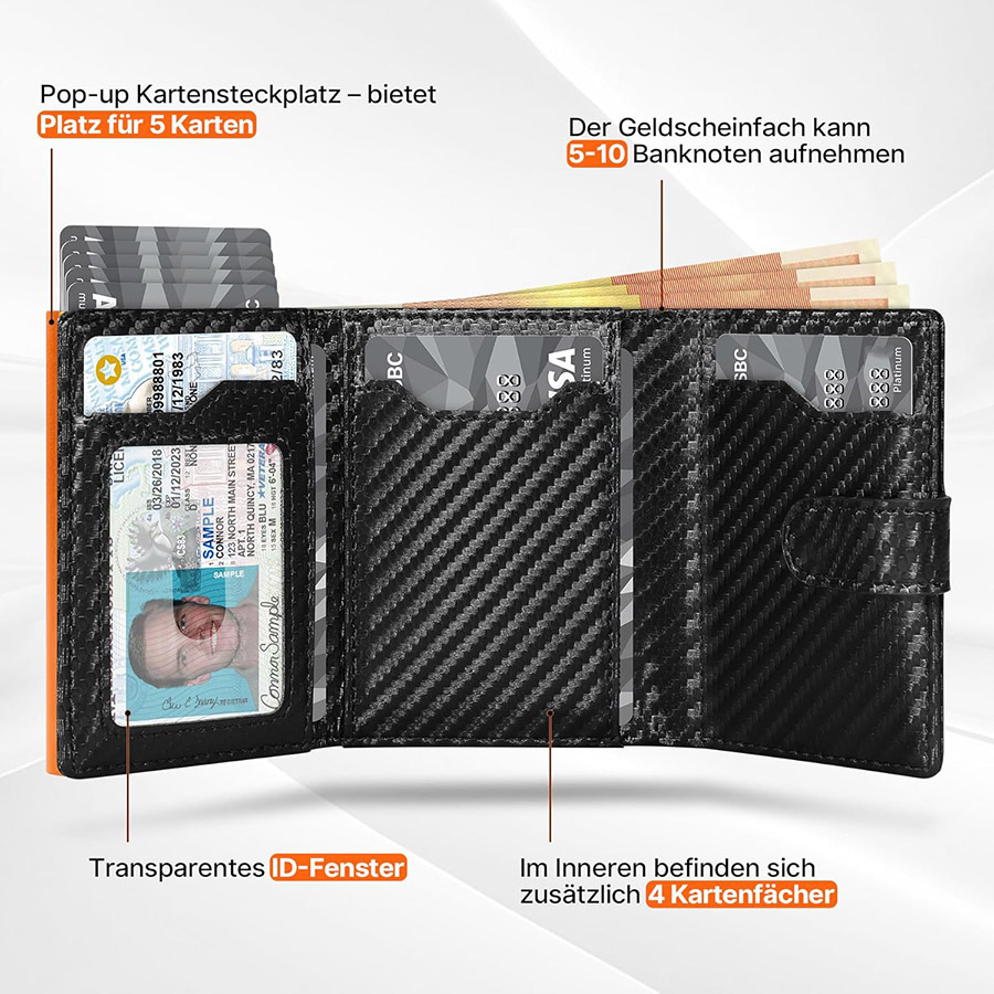 Pop Up Wallet with Coin Compartment RFID Protection Credit Card Holder Wallet for men