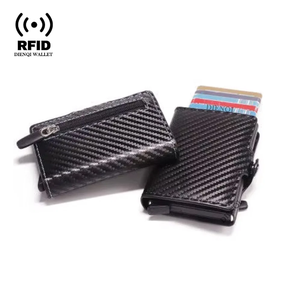 Carteira de fibra de carbono para homens titular do cartão de crédito rfid bloqueando fino mini carteiras de metal de alumínio moeda bolso saco de dinheiro vallet