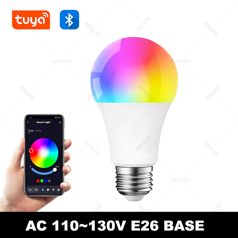 Ampoule LED Bluetooth E26 AC110-130V Tuya, 9W, contrôle par application Smart Life, variable, RGBCW, changement de couleur, chambre à coucher, mexique, états-unis