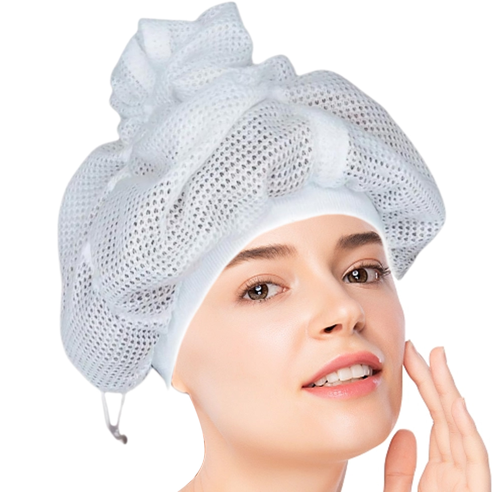 สุทธิ Plopping หมวกสําหรับแห้งผมหยิกพร้อมสายรัดหมวกอาบน้ําขนาดใหญ่ปรับสุทธิ Plopping Bonnet หมวกตาข่าย Bath อุปกรณ์เสริม