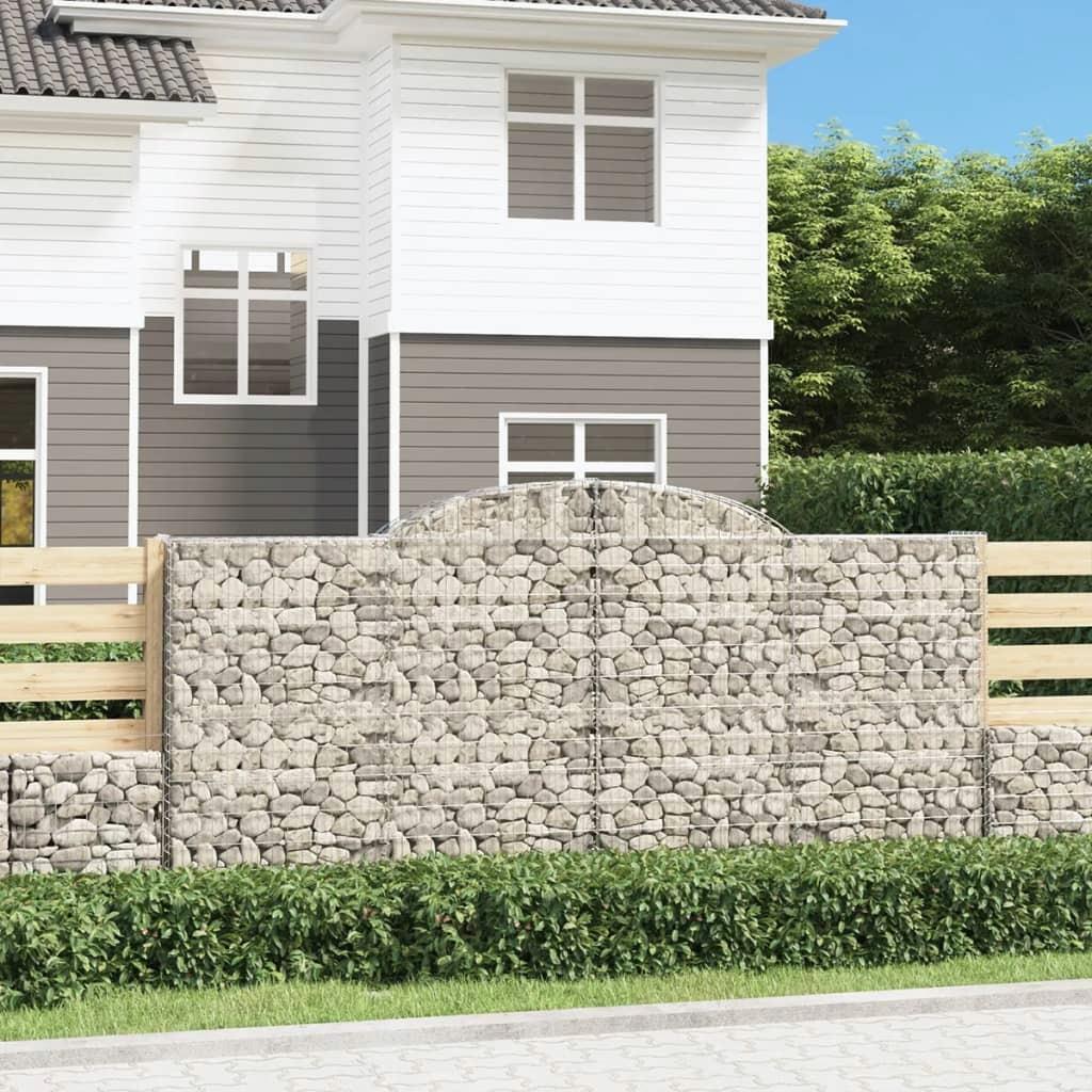 Gabionwand met gebogen bovenblad 8 stuks 300x50x140160cm gegalvaniseerd ijzer tuinlandschapsarchitectuur decor