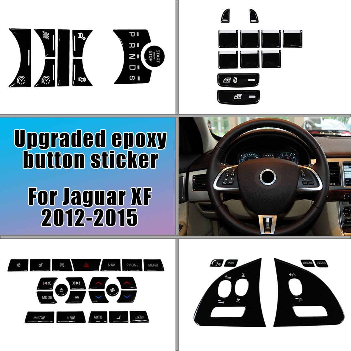 For Jaguar XF Button Stickers Black Covers 2012 to 2015 For Jaguar X250 Car Accessories Interior AC Gear Switch Repair Decals