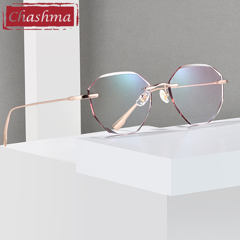 Gafas graduadas Chashma para mujer, gafas sin montura, gafas de sol redondas, monturas de titanio y cristal tintado, lentes personalizables