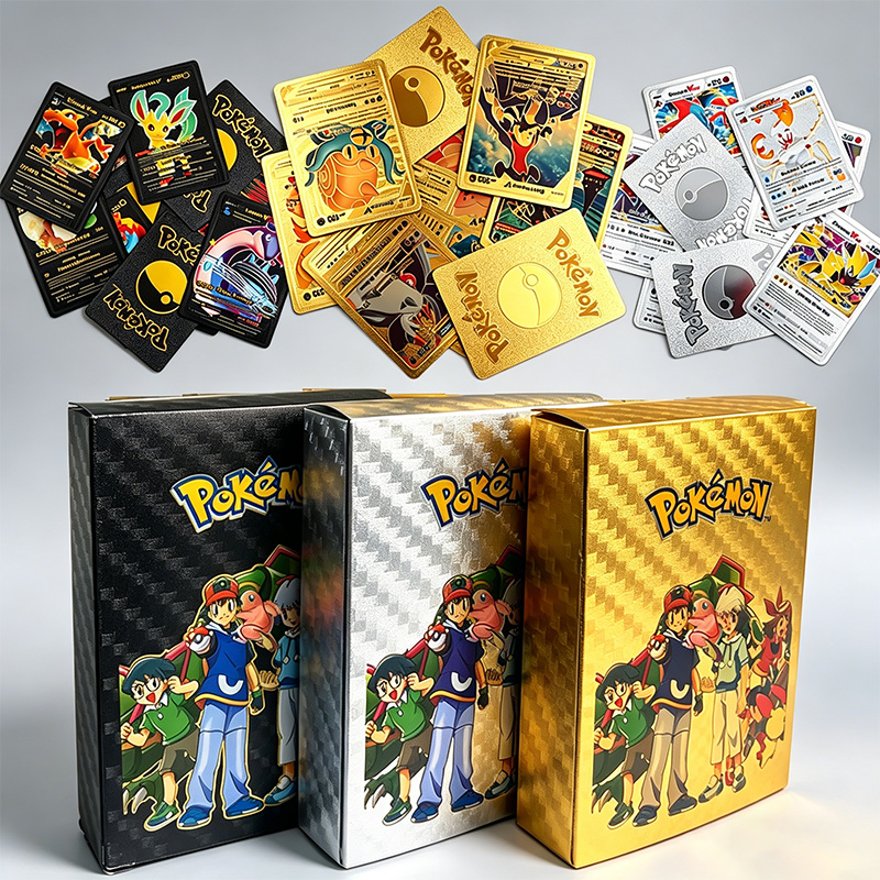 55 Stück Englische Karten Charizard Goldfolienkarten Goldene Buchstaben Englisch Spanisch Spielkarten Metallisch Vmax Gx Serie Geschenk