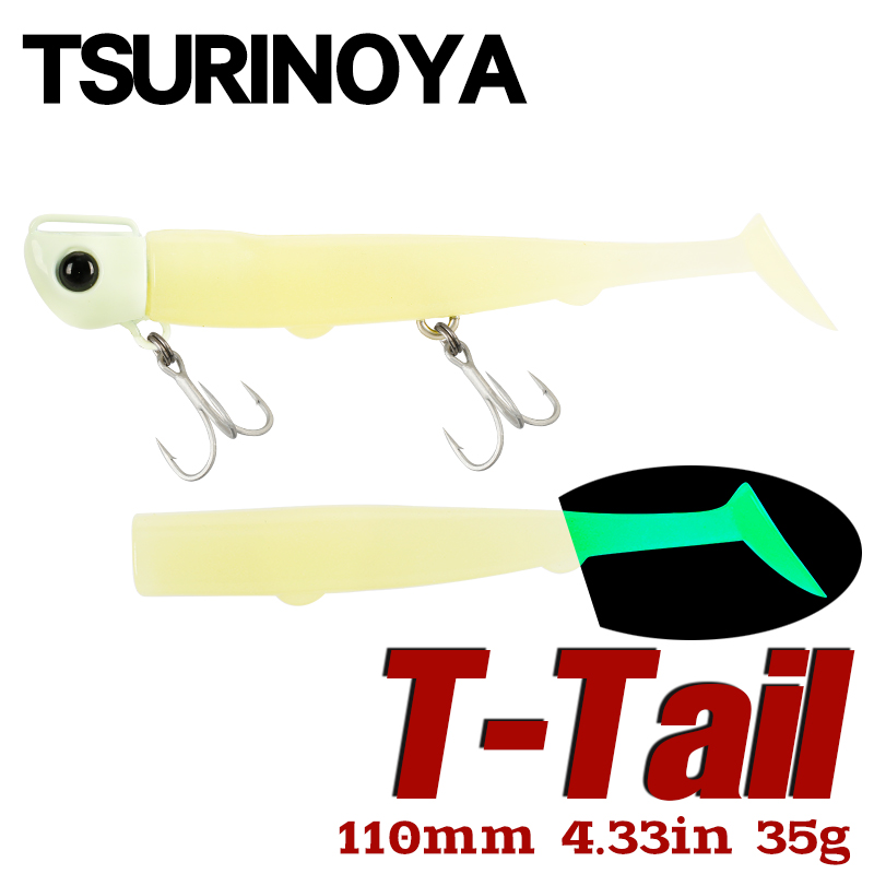 TSURINOYA Jig Kepala Lembut Memancing Umpan 110Mm 35G Panjang Casting Ikan Laut Flounder Tubuh Lembut Swimbait Set dengan air Asin Treble Hook
