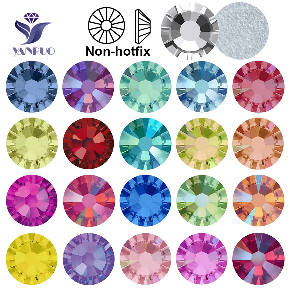 YANRUO 2058 Top Non Hotfix Flat Back Rhinestones Glass DIY Cold Fixation Nail Art Decorations Stones And Crystals Strass Crafts