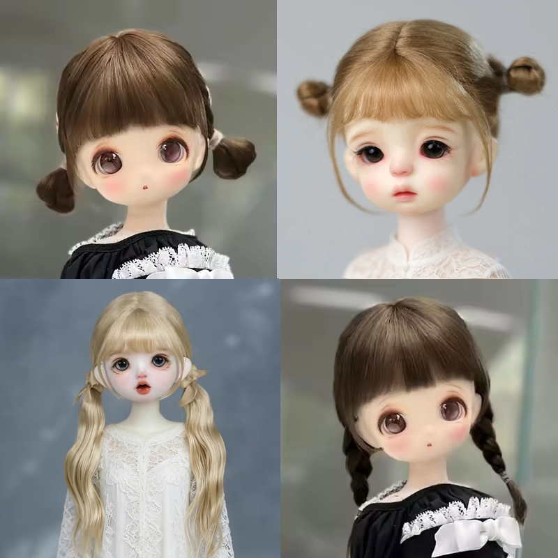 30cm Doll Wig Cute Soft Mohair Bangs Low Ponytail Braid Curly Long Hair Suitable for 1/6 BJD Doll Wig Accessories 6-7 Inch Hair
