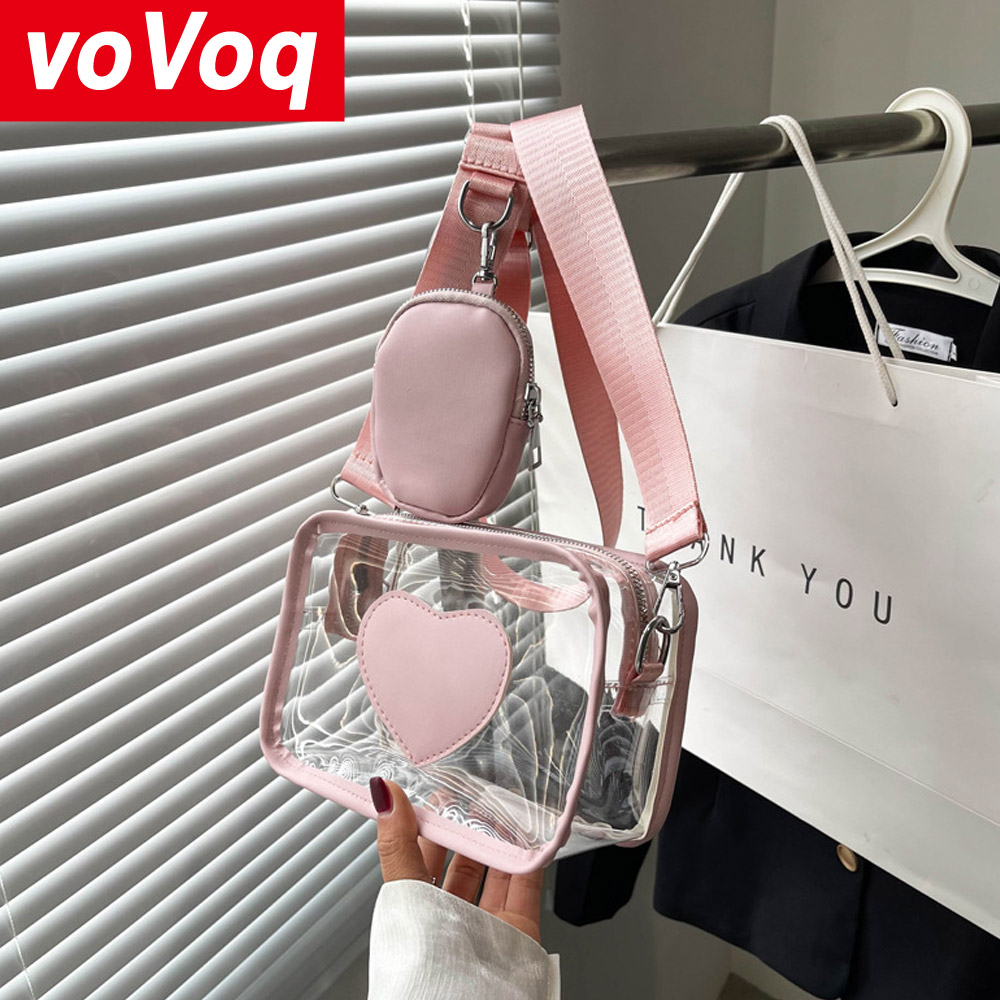 กระเป๋าสตรีใหม่โปร่งใสไหล่กระเป๋าแฟชั่นCrossbodyกระเป๋าPUหนังนุ่มSplicing PVC Beach Leisureเหรียญ