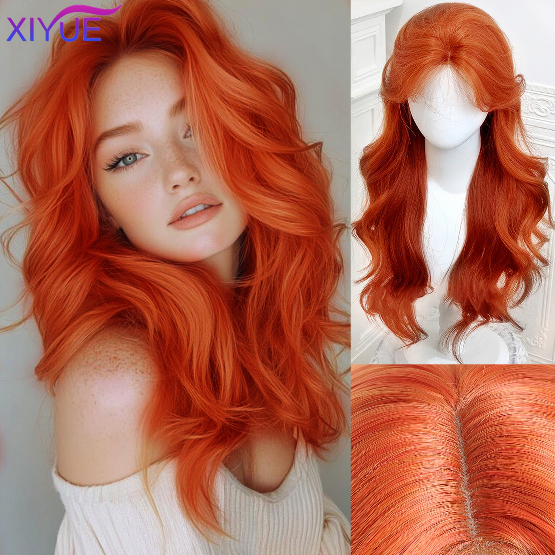 Red Brown Copper Ginger Long Straight Synthetic Lace Front Wigs for Women Natural Wave Wigs with Bangs Cosplay Heat Resistant