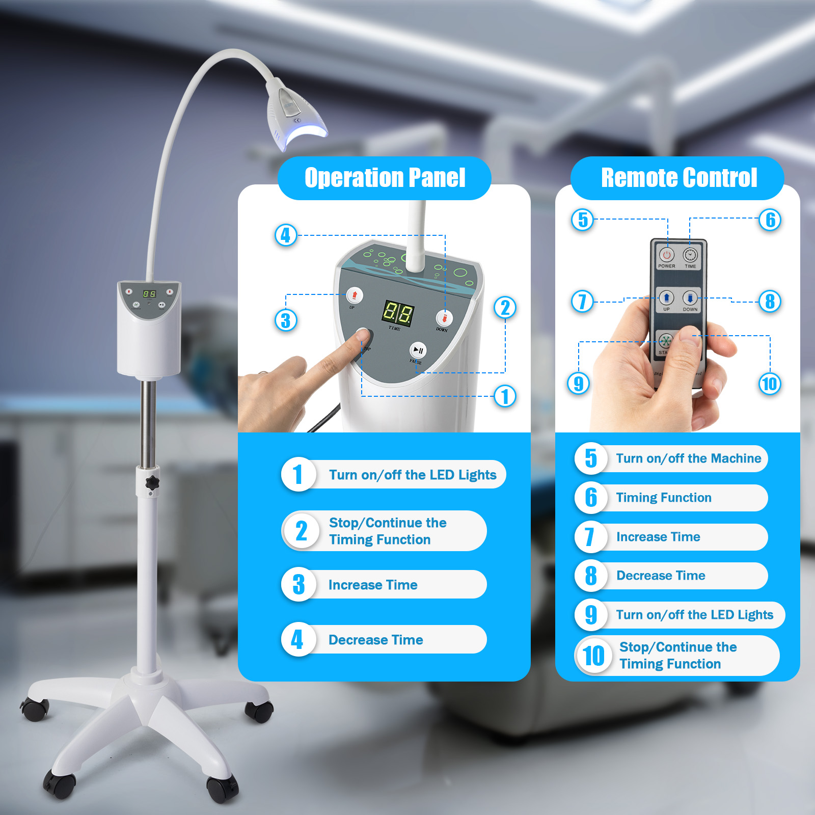 Professional ทันตกรรมเครื่องฟอกสีฟัน Timed LED Cold Light ฟัน-Whitening Accelerator W/รีโมท,Universal ล้อ,แว่นตา