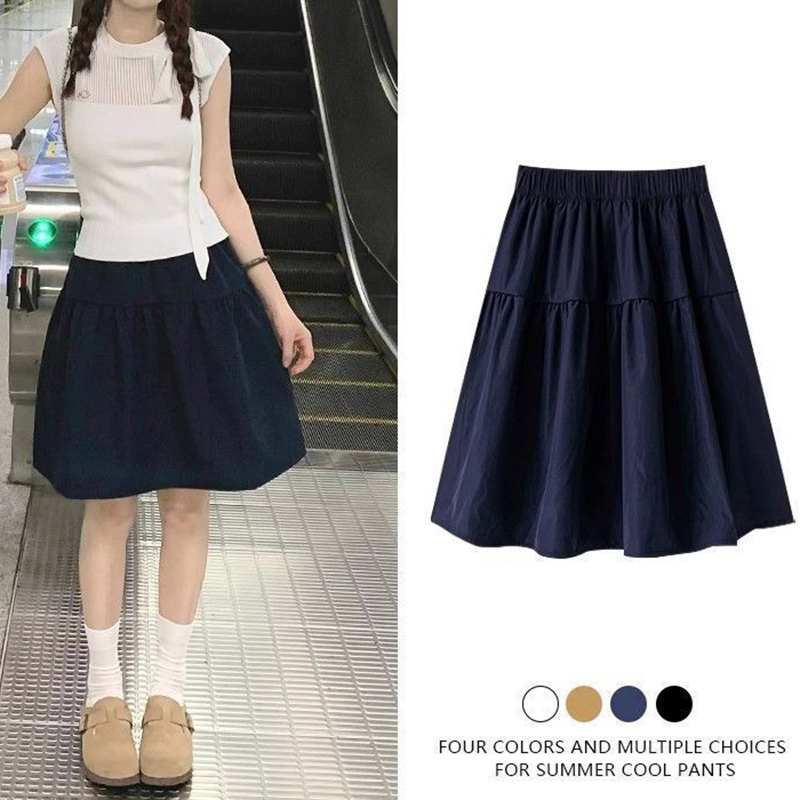 Novas Saias Femininas Coreanas de Verão Elegantes em A, Saias Finas de Cintura Alta para Mulheres, Vestido Midi Sólido da Moda para Meninas