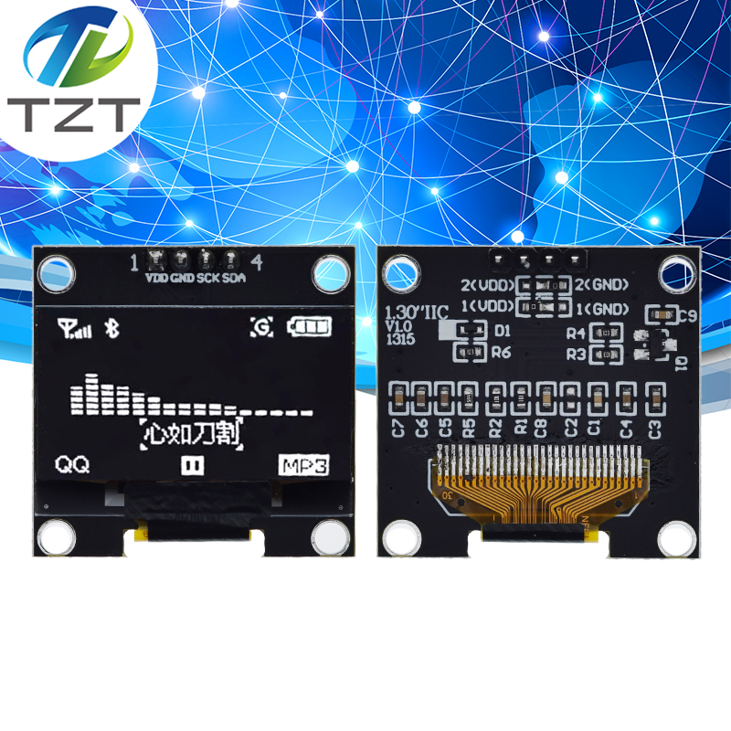 1.3 polegada oled iic serial branco módulo de exibição oled 128x64 i2c ssd1306 12864 placa tela lcd vdd gnd sck sda para arduino preto