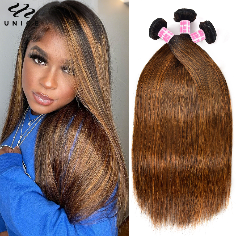 UNICE Hair Balayage Zestawy prostych ludzkich włosów 1/3/4 szt. Oferta # FB30 Wstępnie pokolorowane, wszyte wiązki doczepianych ludzkich włosów