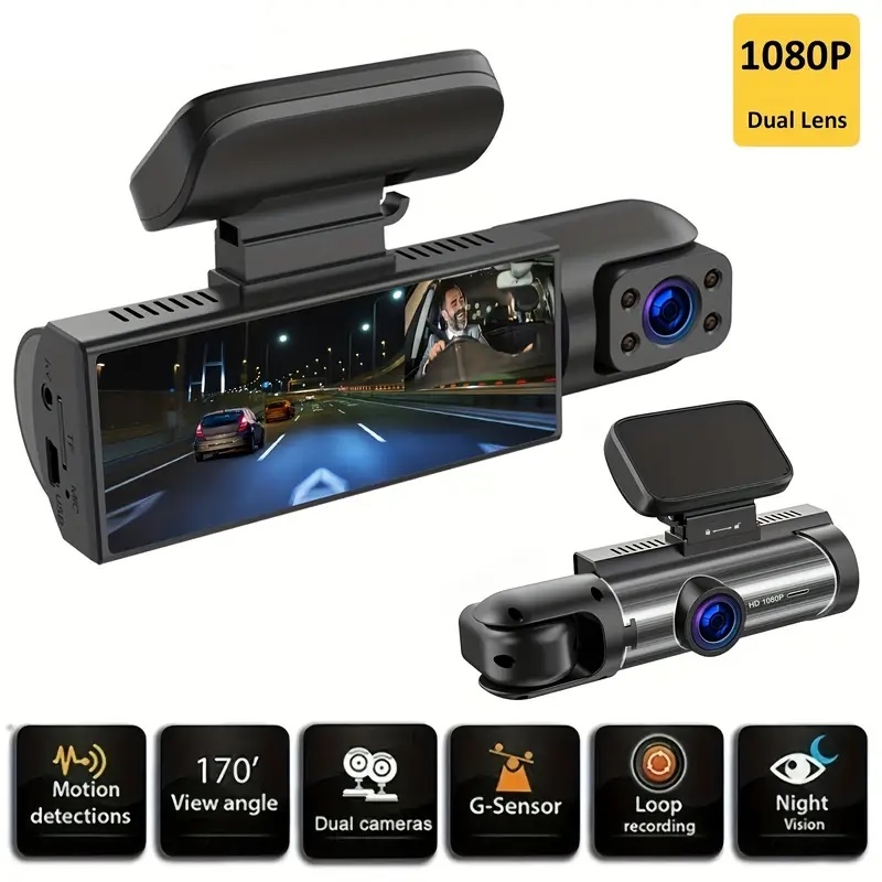 Dash กล้องด้านหน้าและด้านใน,3.16inchdash Cam 1080P G Sensor HD Night Vision การบันทึก LOOP มุมกว้างรถ DVR