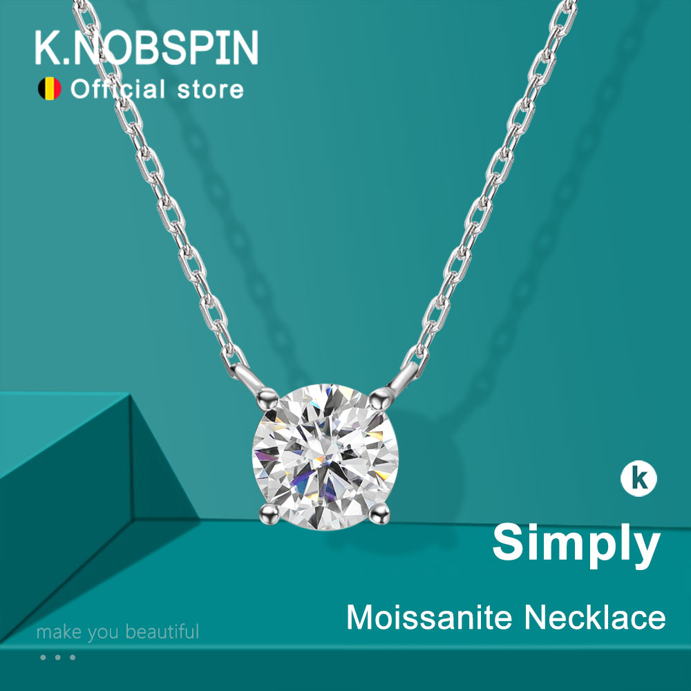 KNOBSPIN D VVS1 Moissanite colliers pour femmes Solitaire pendentif diamant certifié GRA s925 argent plaqué 18k collier délicat