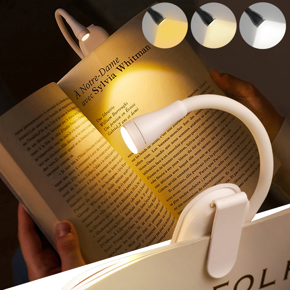 Nuevo Mini luz LED para libros protección ocular Clip ajustable 360 °   Lámpara de estudio con tapa recargable de 3 colores para lectura de dormitorio de viaje