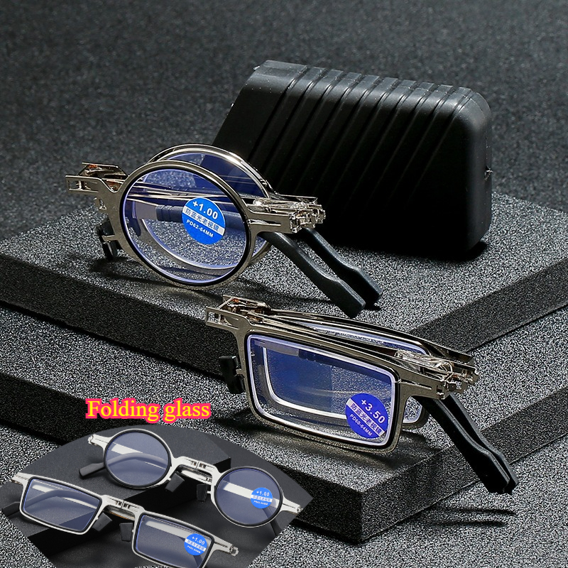 Stahl Metall Klapp Lesebrille Hd Anti-blau Licht Tragbare Modische männer Und frauen Lesebrille Set