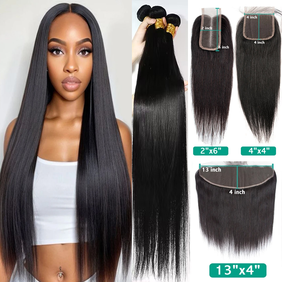 ตรงทอผ้า Human Hair Extensions 4x4 2x6 ปิดลูกไม้บราซิล Remy มนุษย์ผมการจัดส่ง 3 วันฝรั่งเศส