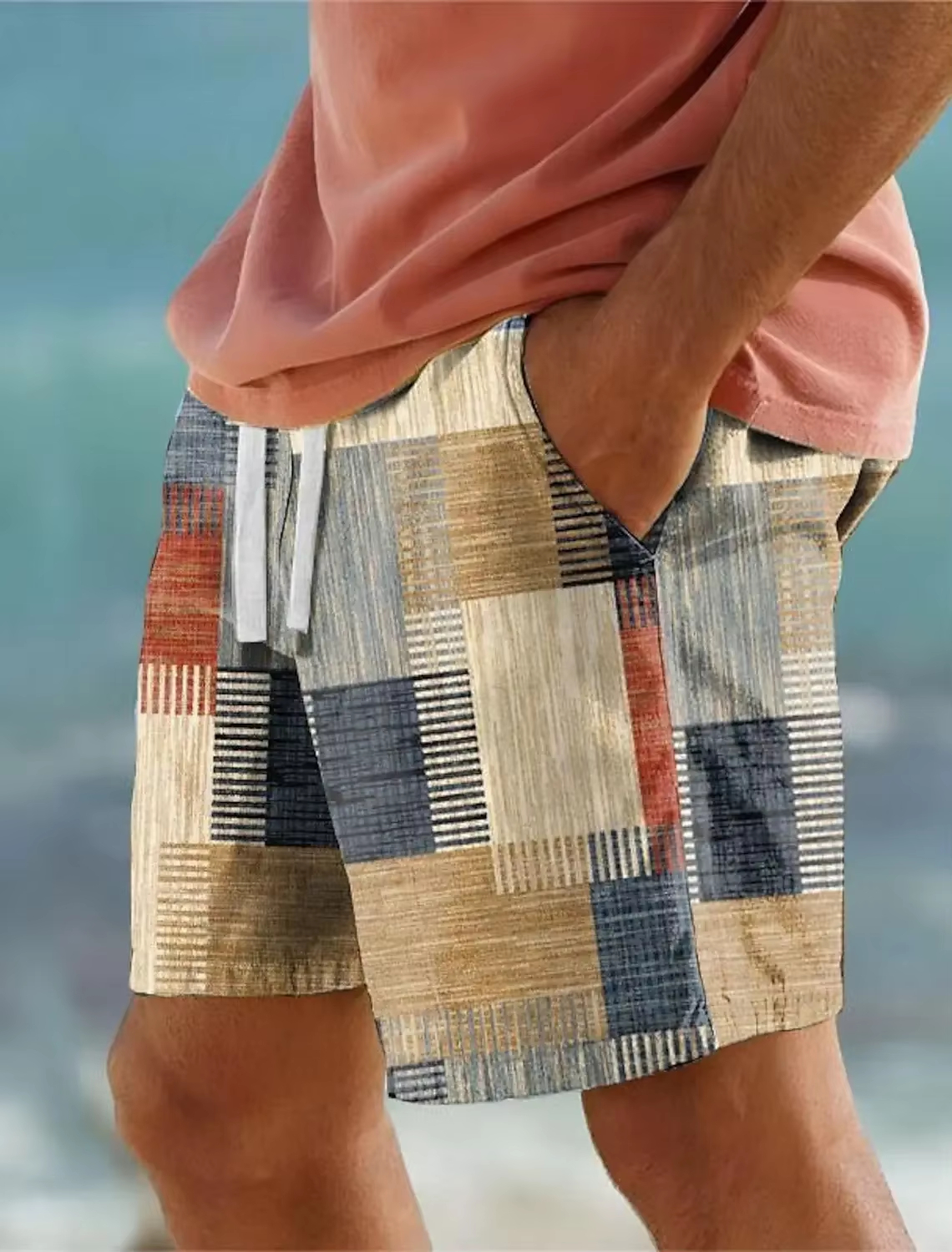 3D-print kleurrijke vierkante sportbroek, sneldrogend, ademend, voor heren en dames, strandshort, outdoor, casual, sportmode, hardloopshort